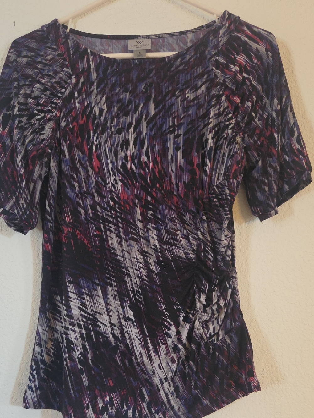 Worthington Purple & Pink Abstract Short Sleeve Tee
